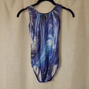 Girl's Blue Swirl Metallic Gymnastics Leotard